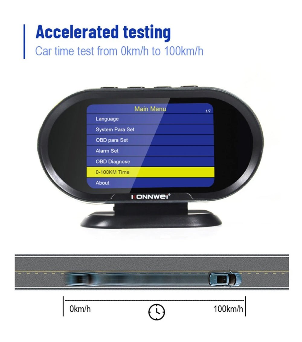 KONNWEI KW206 HUD OBD2 Car Diagnostic Scanner On-Board Computer Gauge DTC Engine Code Reader Voltage Test LCD Screen Built-in Speaker - Edragonmall.com