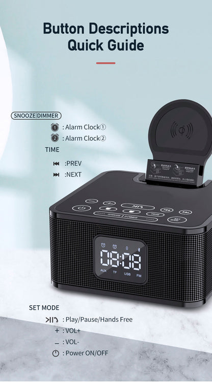 MH-2036 Multi-function audio Multifunctional desktop wireless bluetooth speaker with wireless charger - Edragonmall.com