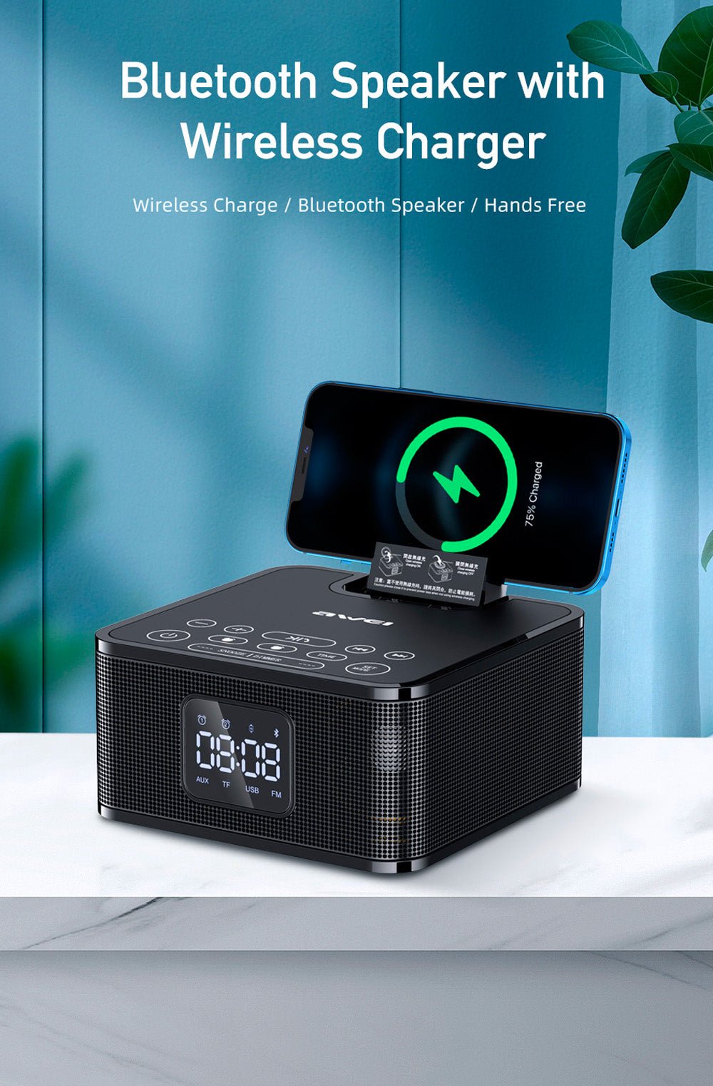 MH-2036 Multi-function audio Multifunctional desktop wireless bluetooth speaker with wireless charger - Edragonmall.com