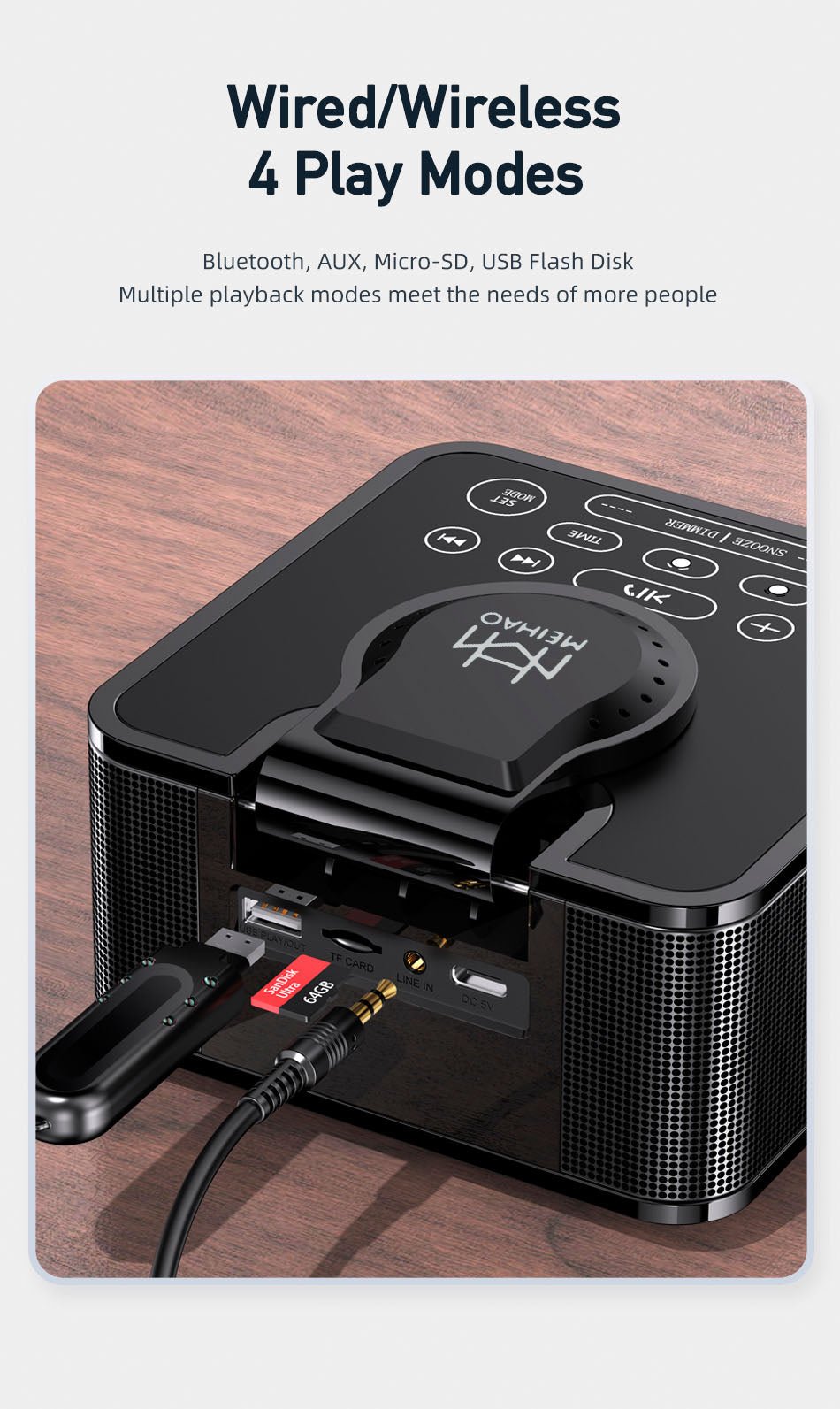 MH-2036 Multi-function audio Multifunctional desktop wireless bluetooth speaker with wireless charger - Edragonmall.com