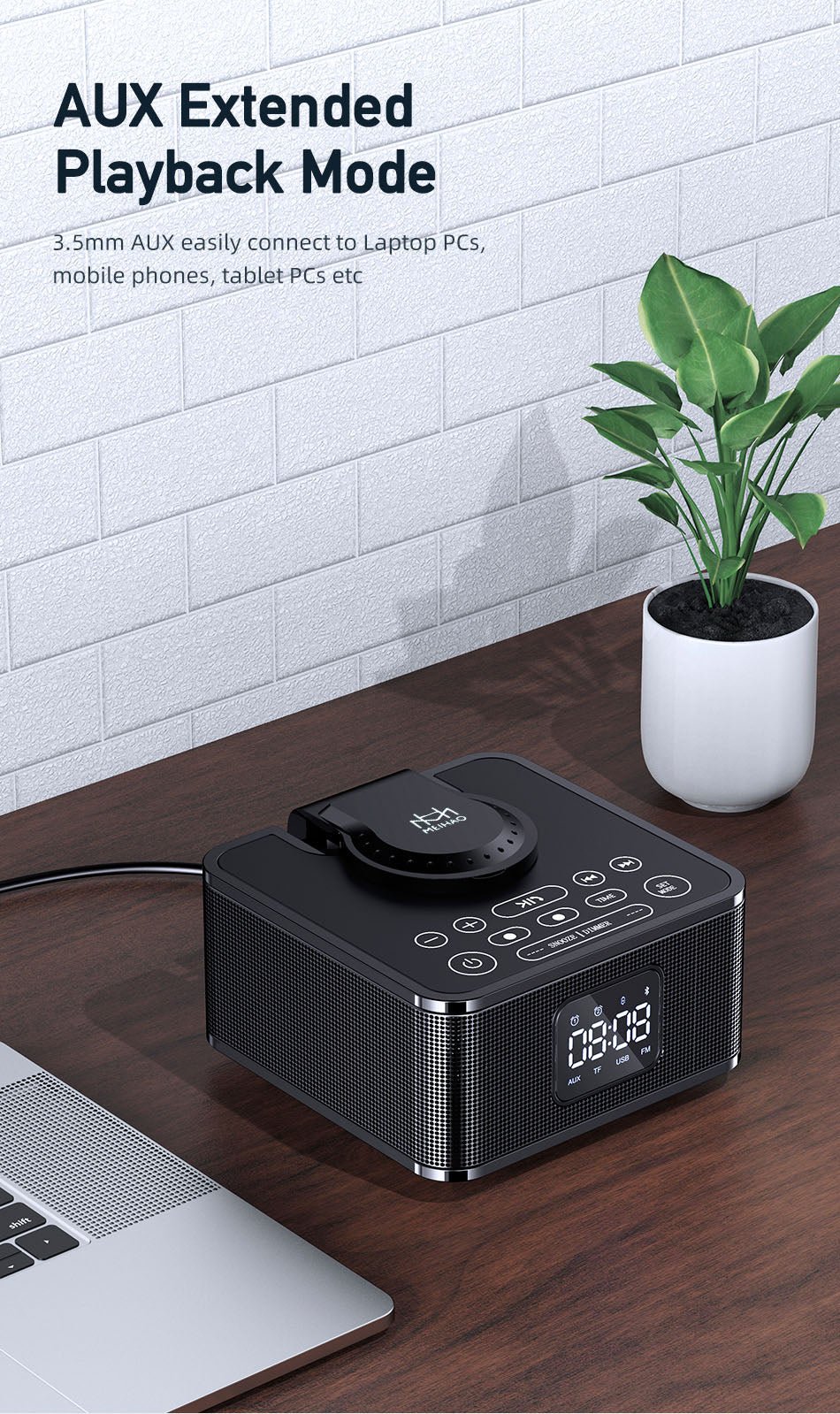 MH-2036 Multi-function audio Multifunctional desktop wireless bluetooth speaker with wireless charger - Edragonmall.com