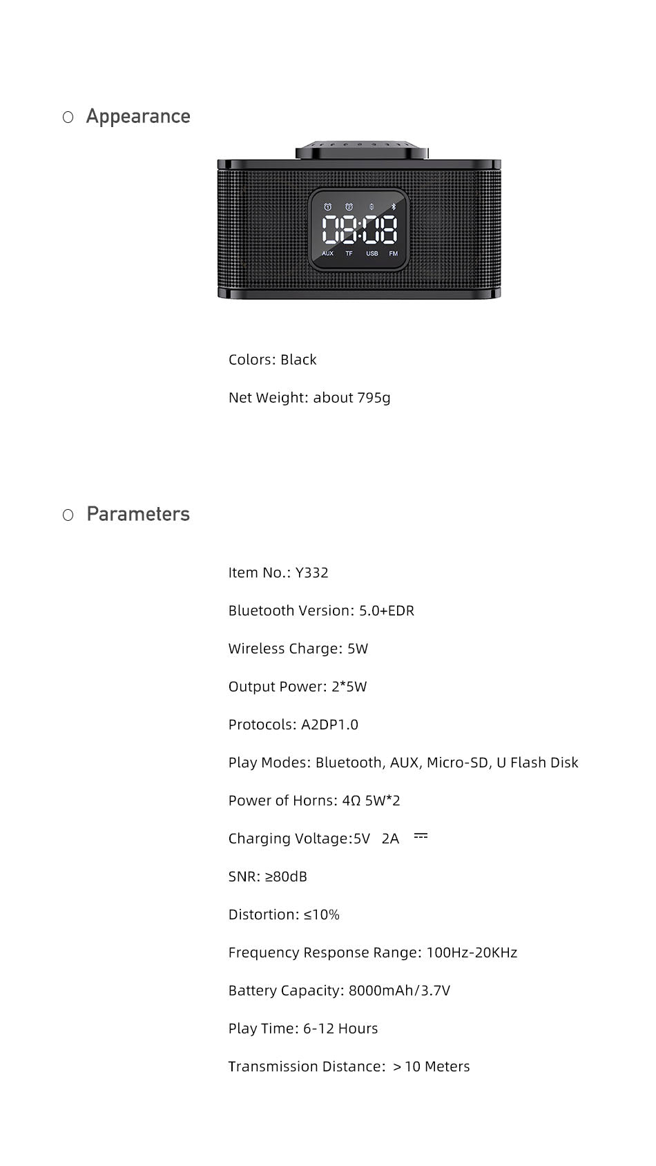 MH-2036 Multi-function audio Multifunctional desktop wireless bluetooth speaker with wireless charger - Edragonmall.com