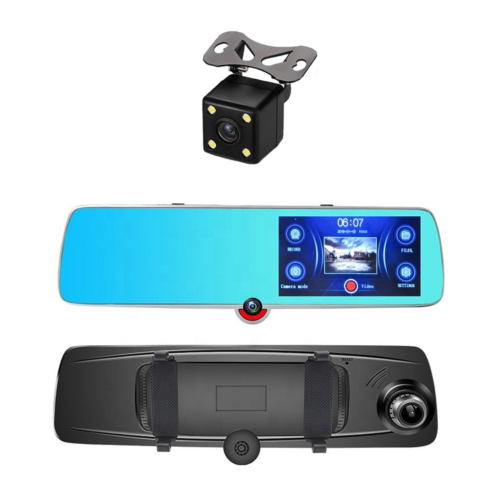 V805 Three-Camera 1920*1080 touch dashcam 5-inch touch screen driving recorder high-definition inside and outside the car three-lens front and rear video recording - Edragonmall.com