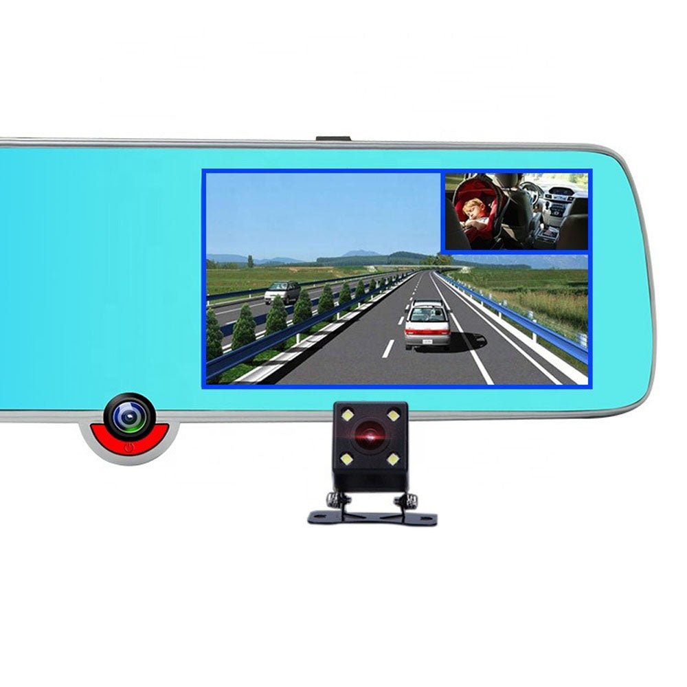 V805 Three-Camera 1920*1080 touch dashcam 5-inch touch screen driving recorder high-definition inside and outside the car three-lens front and rear video recording - Edragonmall.com