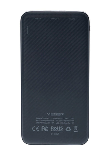 Veger VP-1027W Wireless Charger Power Bank -20000mAh black White blue - Edragonmall.com